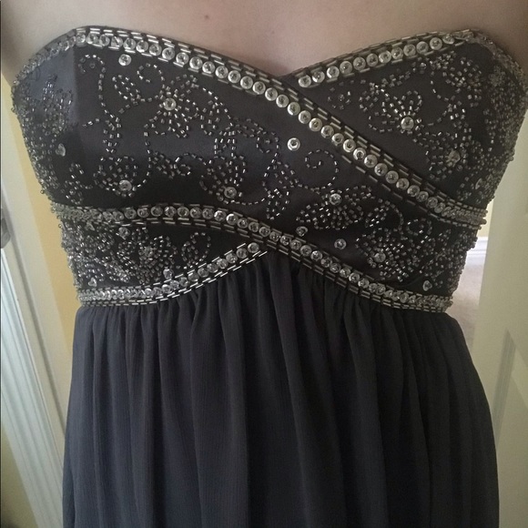 David’s Bridal Charcoal Grey Gown with Beading - Picture 4 of 9